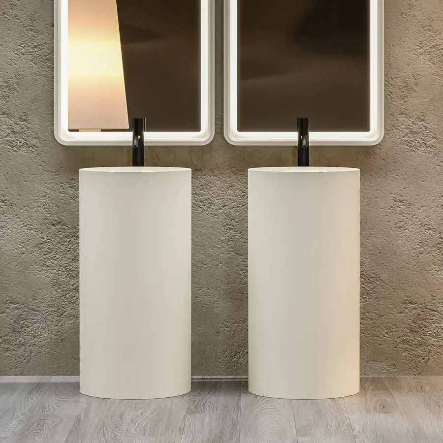 Elegant Norah Design RNCN 01 acrylic sink crafted from Norahcryl with a soft off-white velvety matte finish