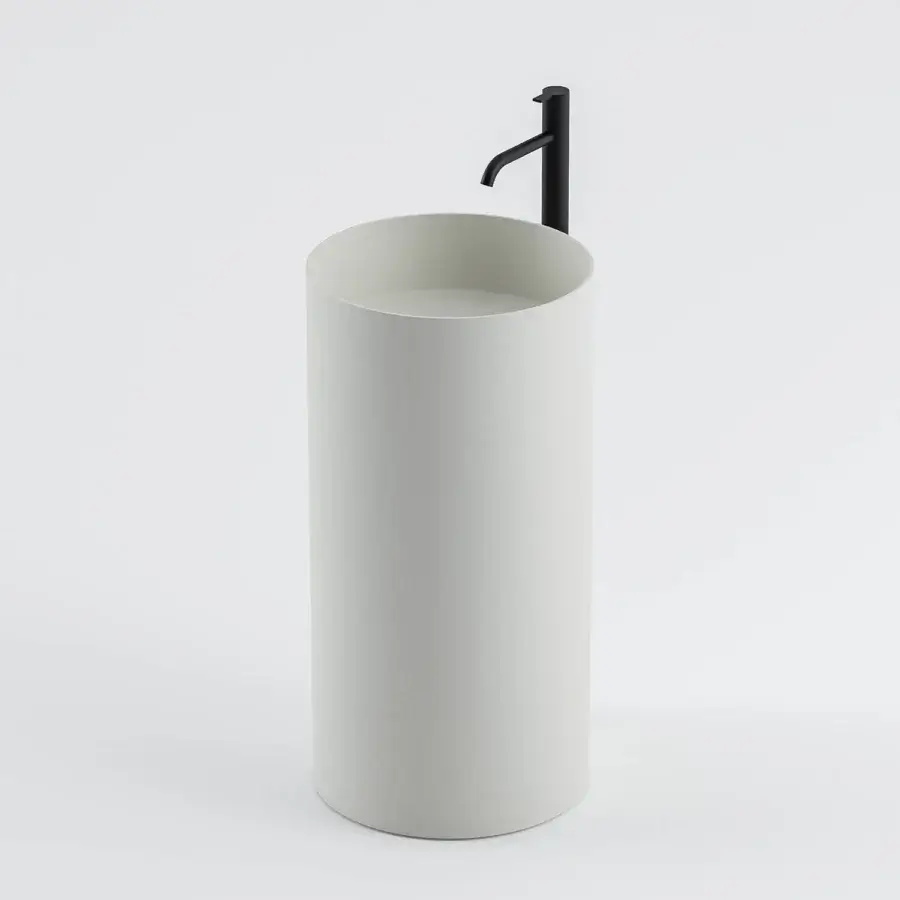 Superior Norah Design RNCN 01 washbasin crafted from Norahcryl in a light neutral gray with a velvety matte finish