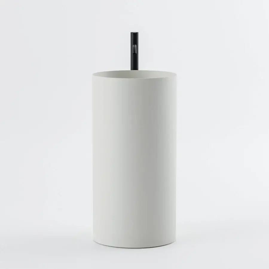 Distinguished Norah Design RNCN 01 pedestal washbasin crafted from Norahcryl with a velvety matte finish in a light neutral grey tone