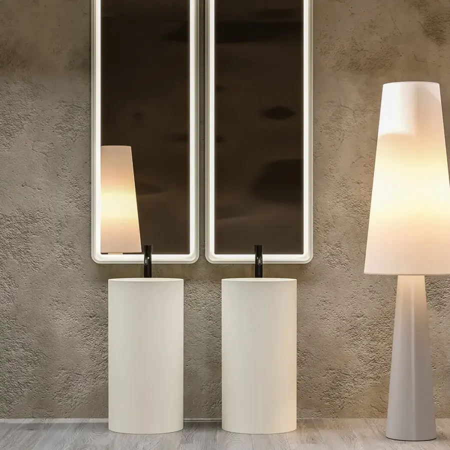 Elegant Norah Design RNCN 01 washbasin crafted from Norahcryl with a velvety matte finish and cylindrical form