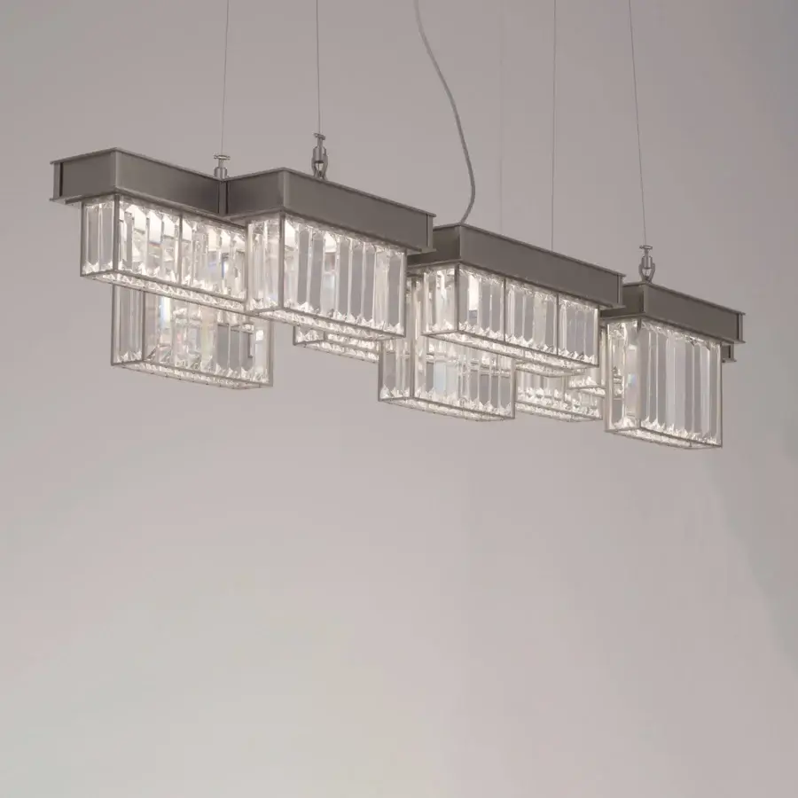 Superior Patrizia Garganti Gisele suspension lamp with laser-cut steel and light-diffusing elements in a muted gray matte finish