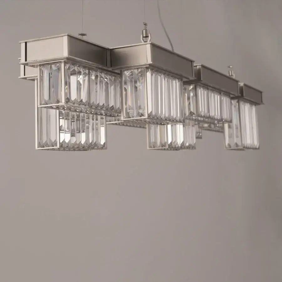 Distinguished Patrizia Garganti Gisele suspension lamp in sleek rectangular form with silver-gray metallic and faceted glass construction