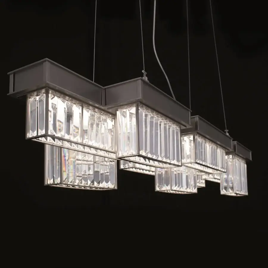 Captivating Patrizia Garganti Gisele suspension lamp crafted in steel with crystalline structures and a dark gray brushed finish