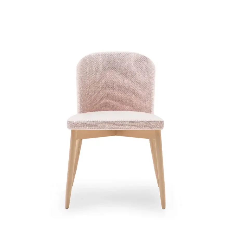 Distinguished Billiani Spy dining chair with pale pink textile upholstery and satin-finish wooden legs