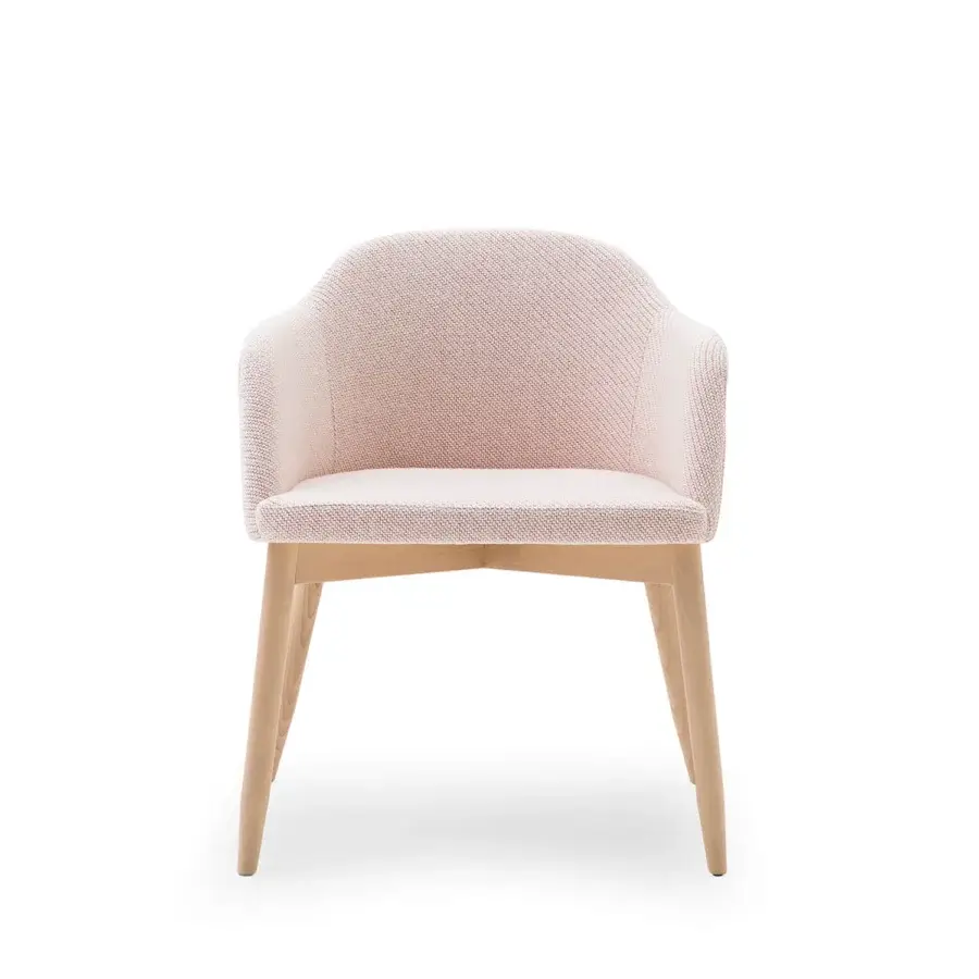 Captivating Billiani Spy dining chair in pale pink textured textile with light-colored wood and satin finish