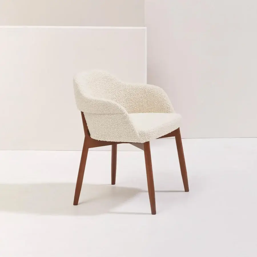 Superior Billiani Spy dining chair upholstered in textured off-white textile with a satin wood frame finish