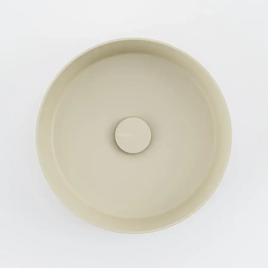 Exclusive Norah Design RNBA 01 washbasin with circular form crafted in light beige Norahcryl and velvety matte finish