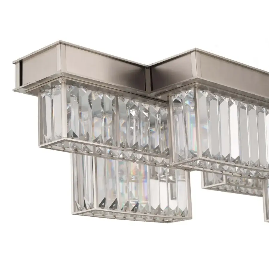 Distinguished Patrizia Garganti Gisele suspension lamp with rectangular steel framework and interspersed glass elements in satin silver finish