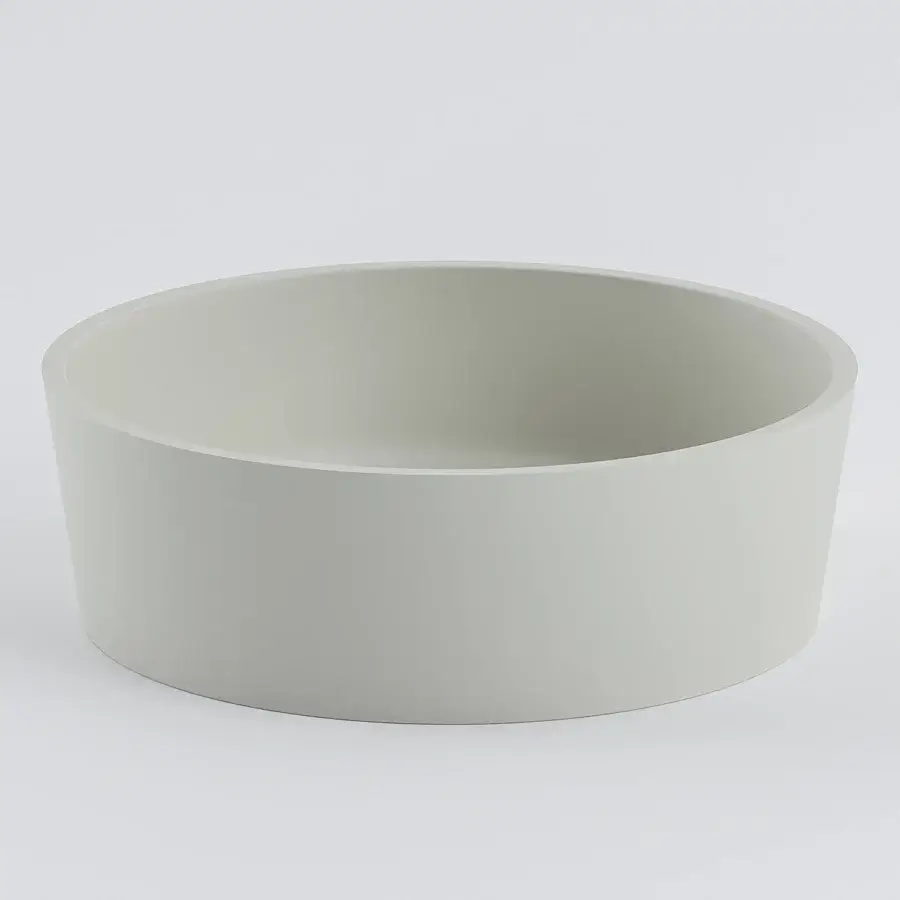 Elegant Norah Design RNBA 02 washbasin crafted from light grey Norahcryl with a velvet-like touch and seamless sculptural form