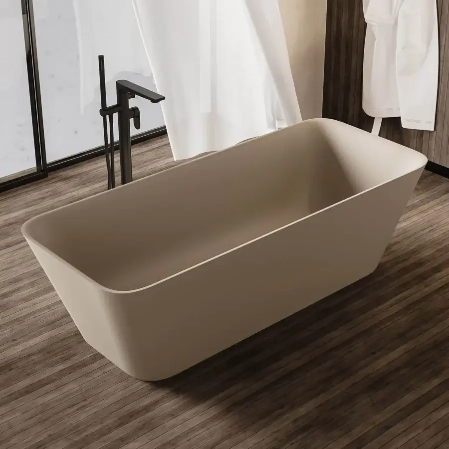 Superior Norah Design CUBT 01 bathtub crafted in muted beige Norahcryl with a velvety matte finish