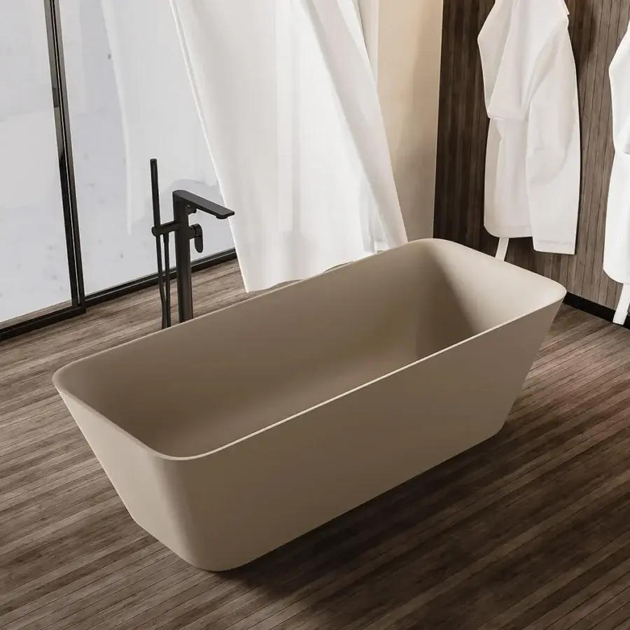 Elegant Norah Design CUBT 01 bathtub crafted in muted beige Norahcryl with a velvety matte finish