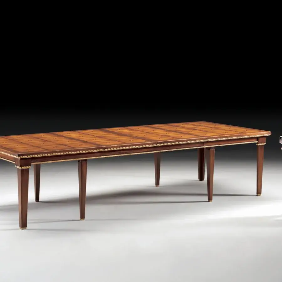 Superior Faber Mobili Masaccio extendable table built in walnut with geometric mother-of-pearl inlay and satin finish