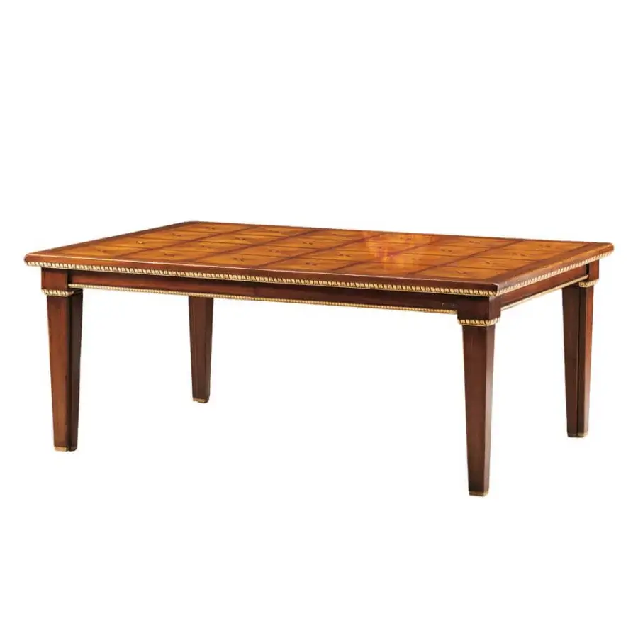 Exquisite Faber Mobili Masaccio extendable table crafted in walnut with geometric luminous mother-of-pearl and satin finish