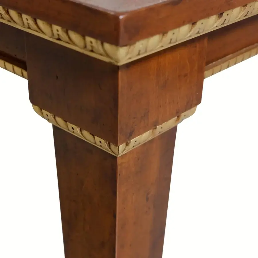 Lavish Faber Mobili Masaccio extendable table built in walnut with geometric mother-of-pearl inlay and warm brown finish