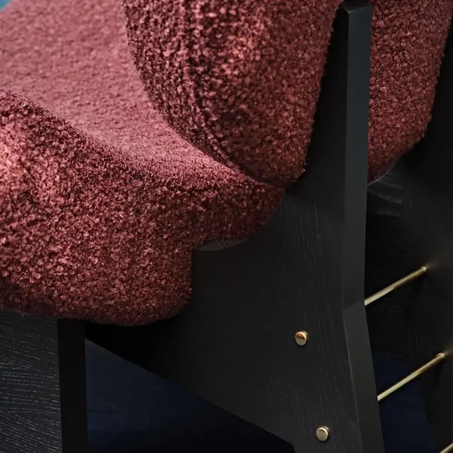 Captivating Black Tie Onika lounge chair with deep rose textile upholstery and dark matte wood frame