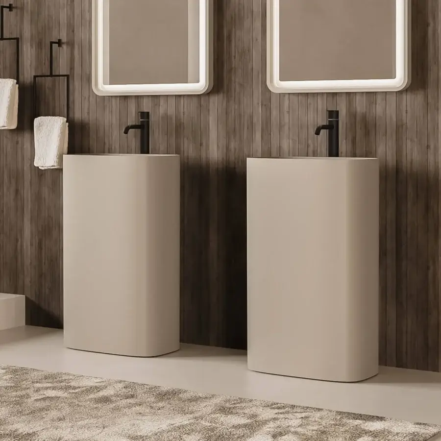 Distinguished Norah Design CUCN 01 washbasin crafted in Norahcryl with a velvety matte finish and muted beige tone