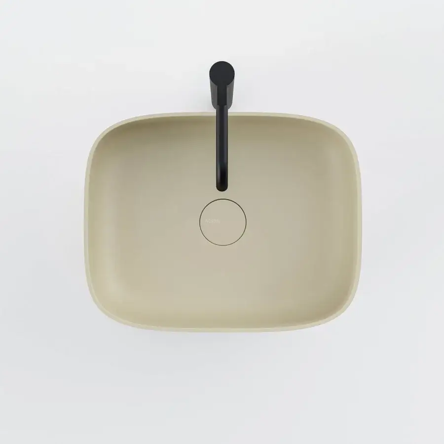 Exceptional Norah Design CUCN 01 washbasin sculpted from beige Norahcryl solid surface with a velvety matte texture