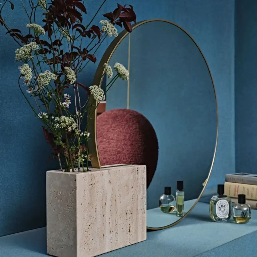 Elegant Black Tie Tìam Mirror Pot vessel crafted in Italy from pale beige stone-like material with a matte finish