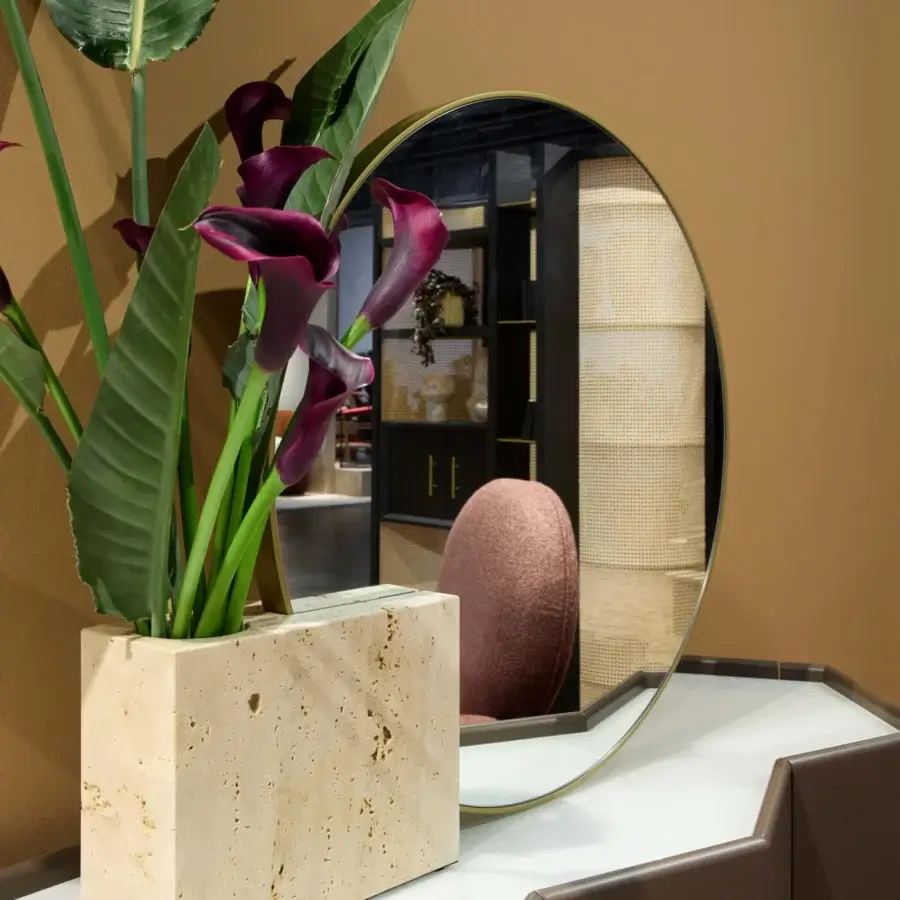 Exceptional Black Tie Tìam Mirror Pot vessel crafted in Italy from textured stone-like material with a matte finish