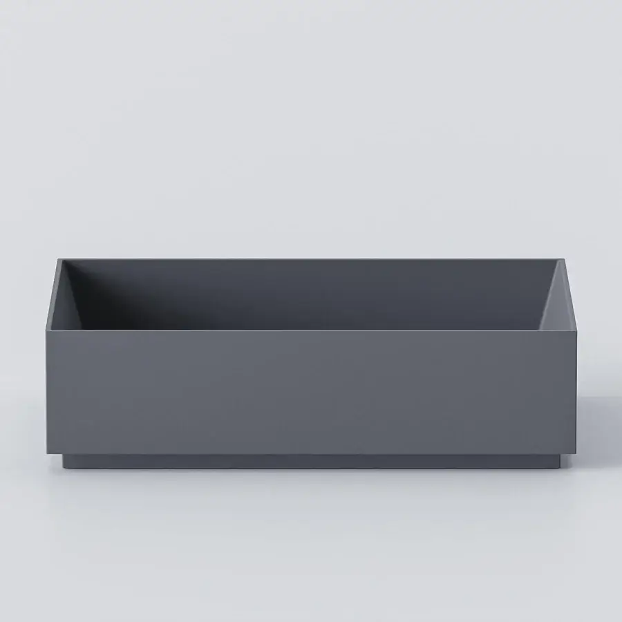 Architectural Norah Design CUBA 01-02 washbasin crafted in matte dark gray Norahcryl delivering a modern hygienic aesthetic