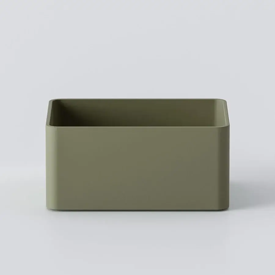 Distinguished Norah Design CUBA 03 washbasin crafted in muted olive green Norahcryl with a velvety matte finish