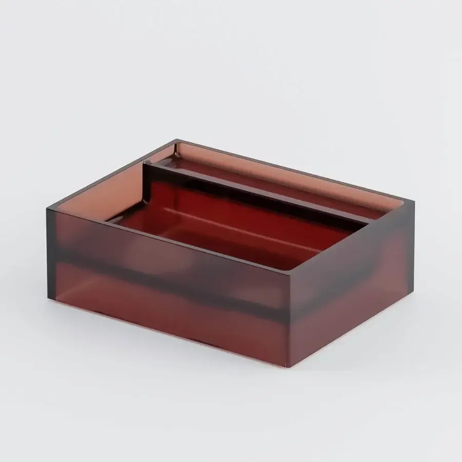 Architectural Norah Design CUBA washbasin crafted in translucent reddish-brown Norahcrystal and high-performance resin with rectilinear form