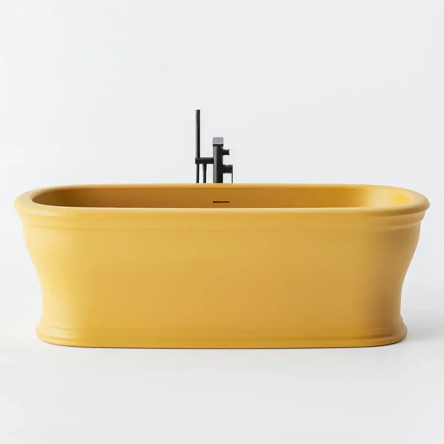 Exclusive Norah Design ARBT 01 bathtub with organic geometry crafted in warm yellow NorahCryl with velvety matte finish