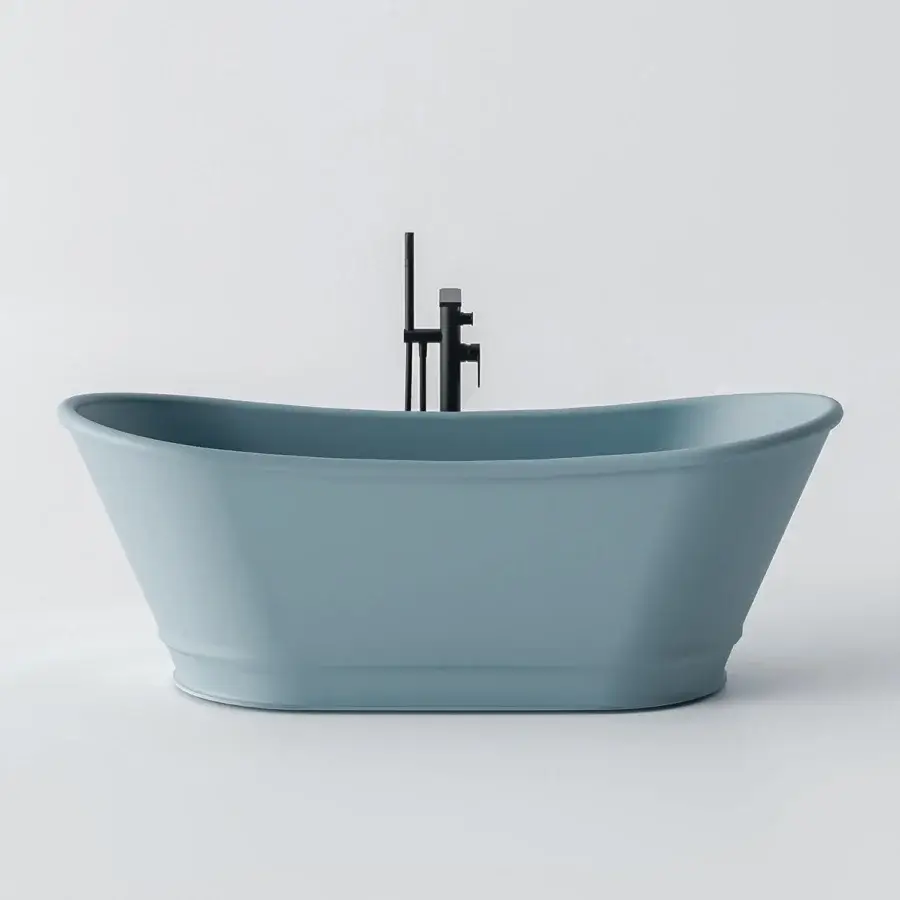 Exceptional Norah Design ARBT 02 bathtub sculpted with an organic oval silhouette in blue-grey NorahCryl with a velvety matte finish