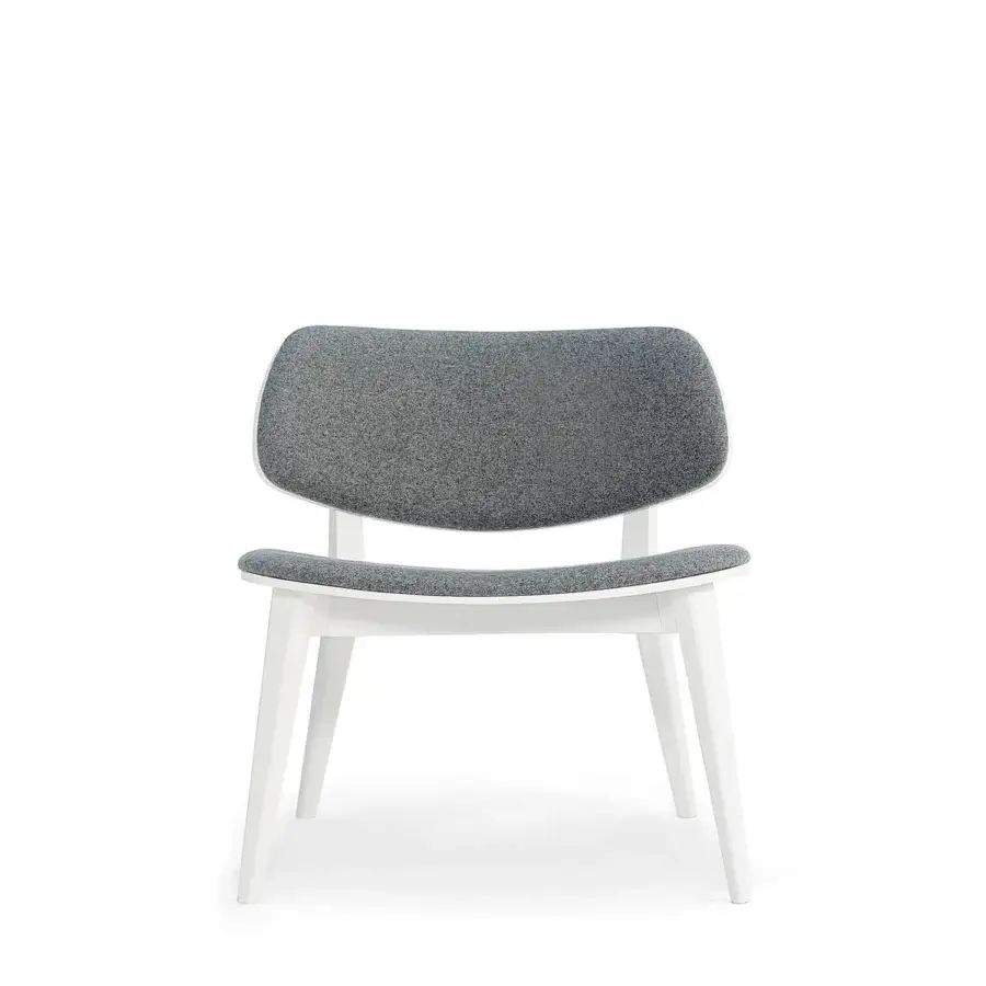 Exceptional Billiani Doll lounge chair with enveloping silhouette crafted in matte white wood and textured gray textile