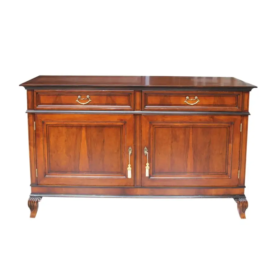 Distinguished Faber Mobili Chamonix sideboard with walnut and walnut crotch wood, glossy finish highlights rich brown tones