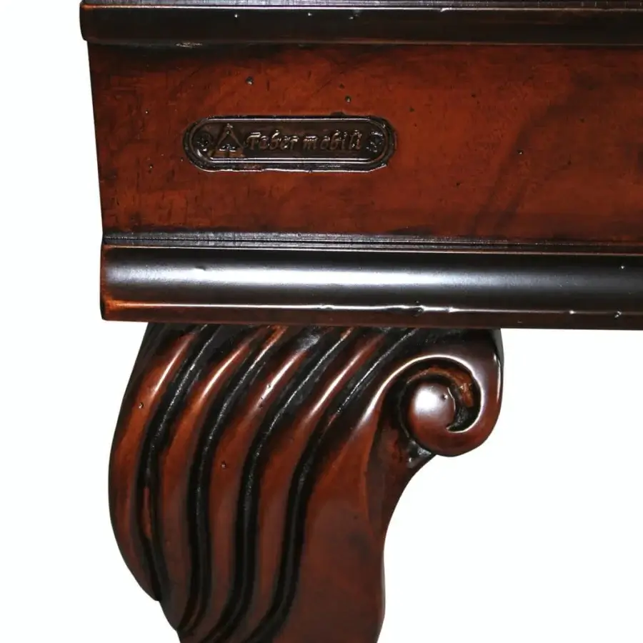 Exceptional Faber Mobili Chamonix sideboard crafted with walnut and walnut crotch wood in a glossy reddish-brown finish with curved detailing