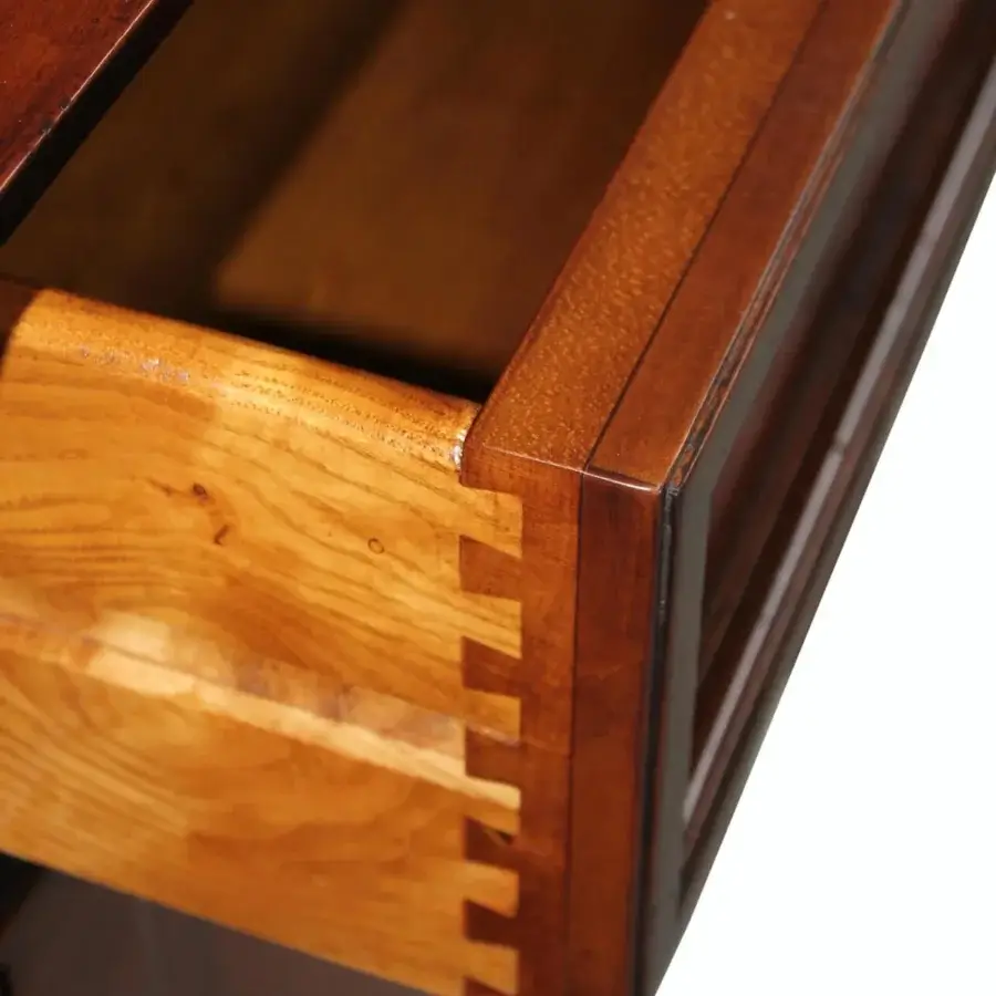 Distinguished Faber Mobili Chamonix sideboard built with walnut and walnut crotch wood in a rich satin sheen