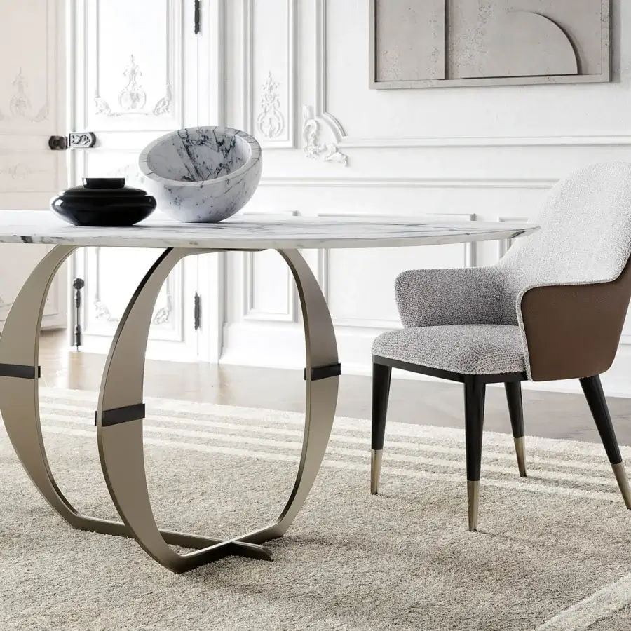 Exceptional Capital Convivio table with sculpted base crafted from light bronze-toned metal and a polished white marble tabletop