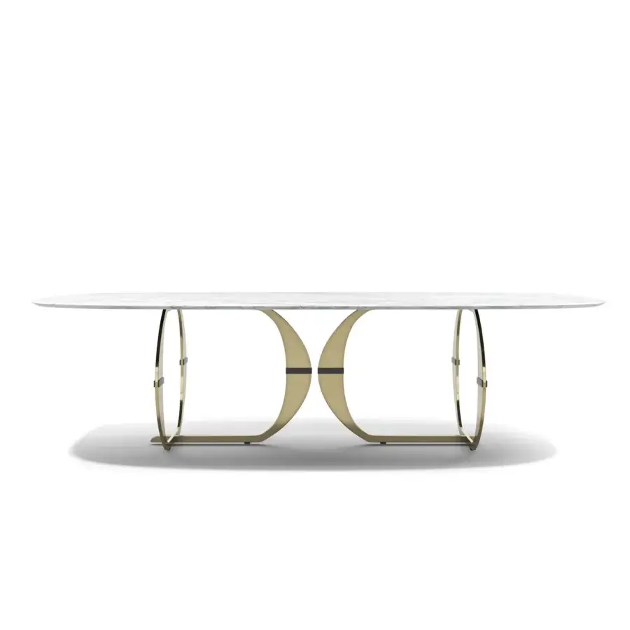 Superior Capital Convivio table with sculpted white marble tabletop and matt lacquered golden metal base