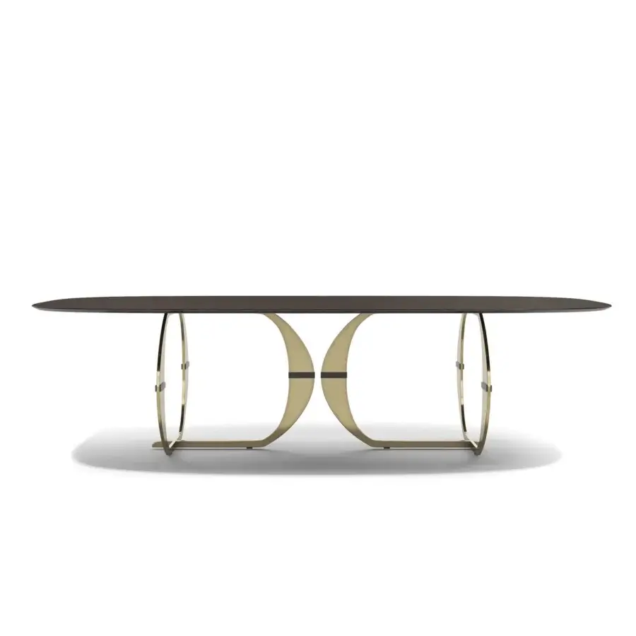 Superior Capital Convivio table with sculpted wood tabletop and gold-toned metal base in matte finish