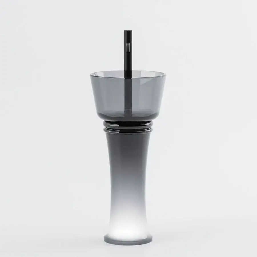 Innovative Norah Design ARCN 01 sink crafted in translucent Norahcrystal with gradient smoky gray finish