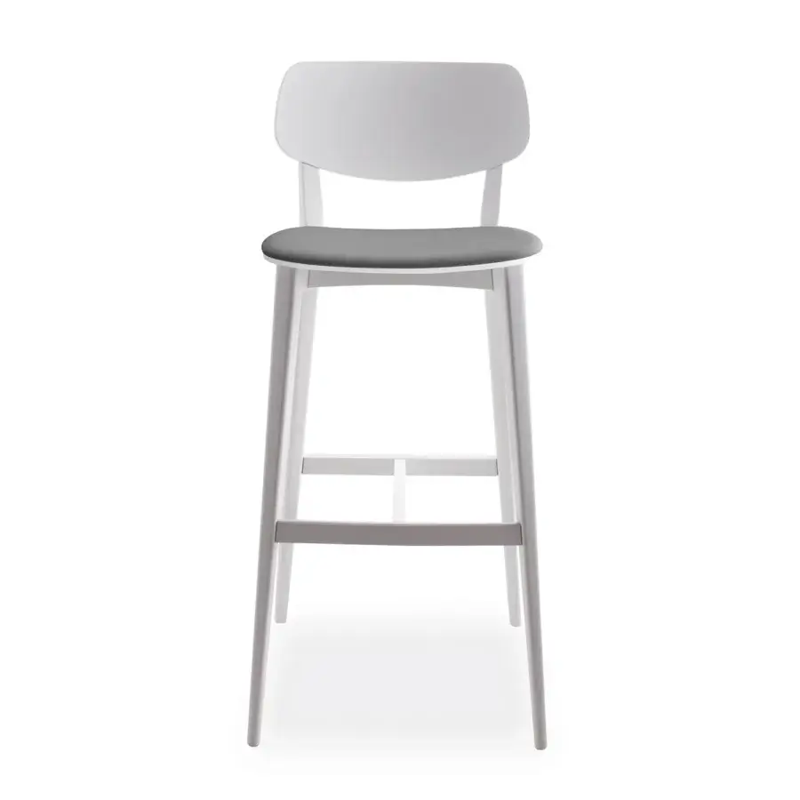 Distinguished Billiani Doll stool with light gray painted hardwood and dark gray upholstered seat offering refined support