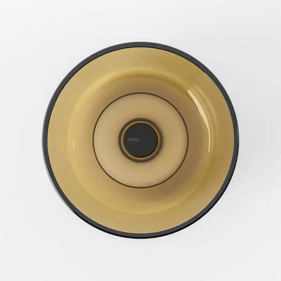 Architectural Norah Design ARBA 01 washbasin crafted in translucent golden yellow Norahcrystal with a satin finish