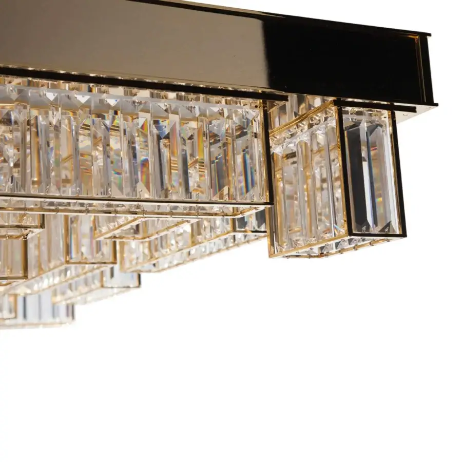 Superior Patrizia Garganti Gisele Square suspension lamp with a gold-toned metal frame and clear glass prisms crafted in Italy