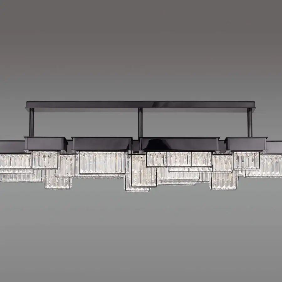 Superior Patrizia Garganti Gisele with Rods suspension lamp crafted in metal with a dark matte gray-black finish and integrated warm illumination