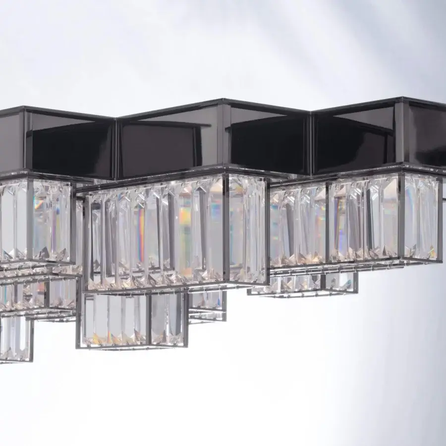 Architectural Patrizia Garganti Gisele with Rods suspension lamp in black metal and clear glass with integrated warm white LED lighting