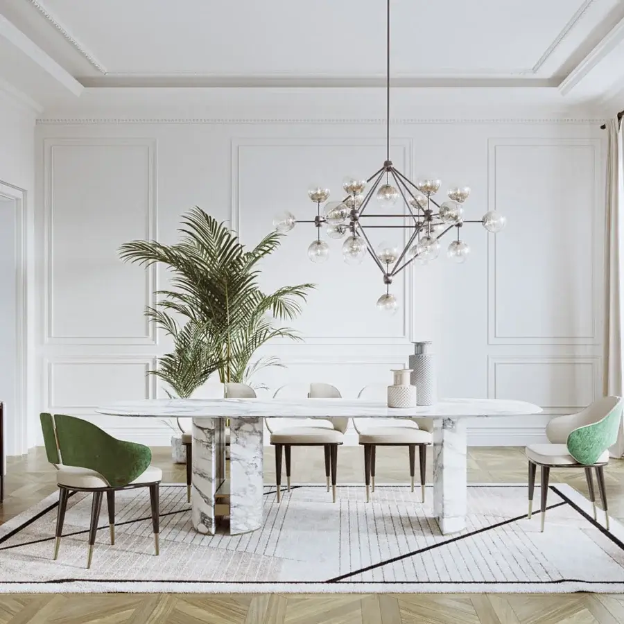 Distinguished Capital Ercole table crafted in polished marble with striking gray and white veining across its elongated oval form