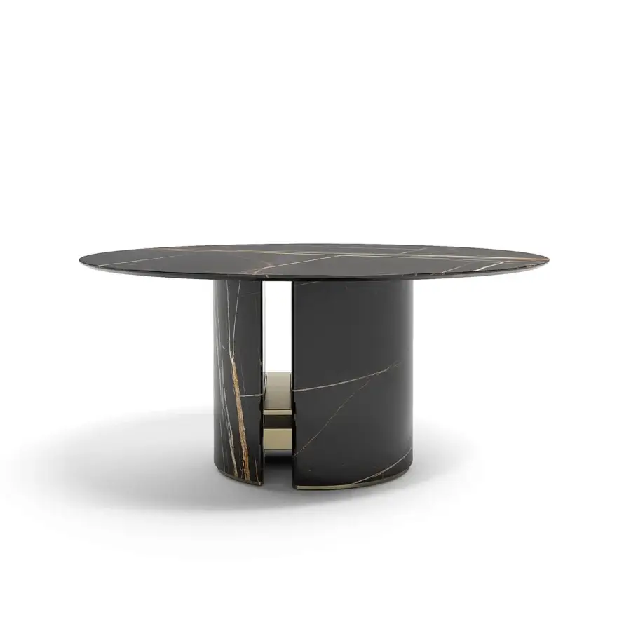Exceptional Capital Ercole table crafted in polished black marble with a refined metallic insert and glossy finish
