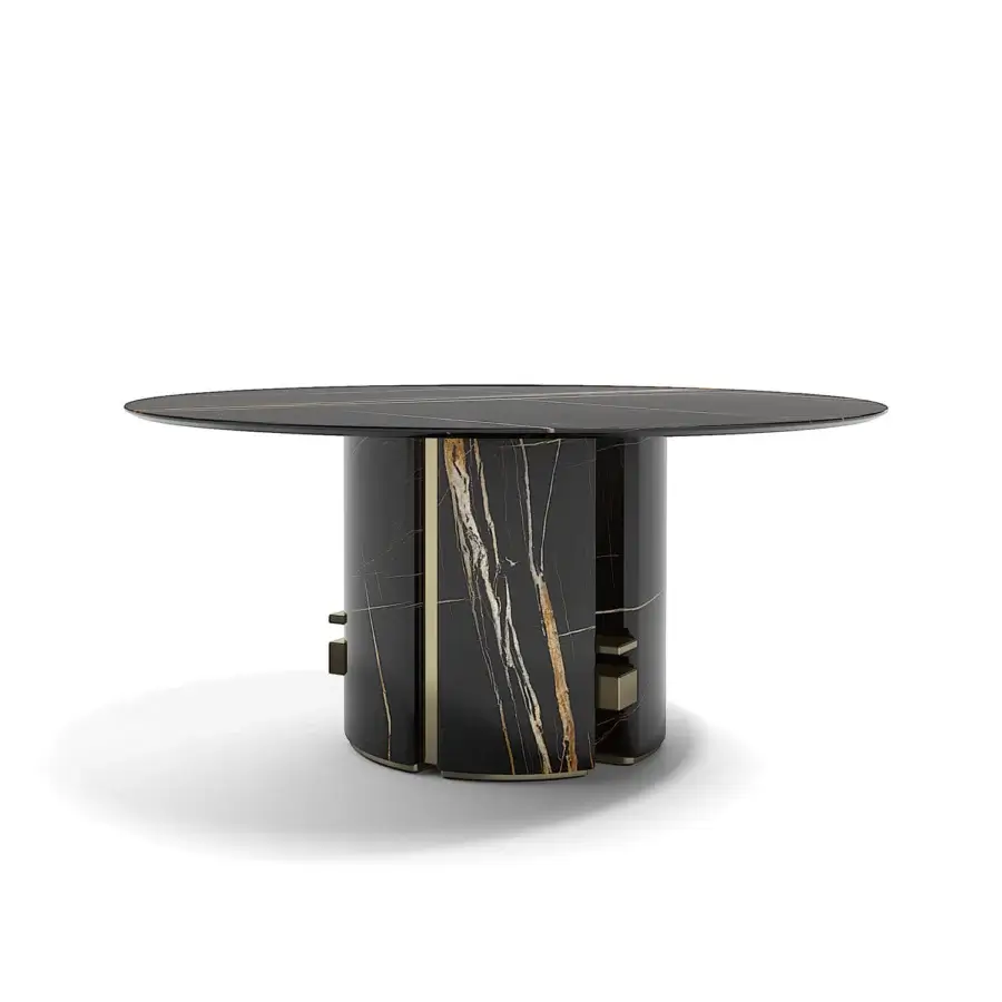 Harmonious Capital Ercole table built in black marble with gold veining and polished glossy finish