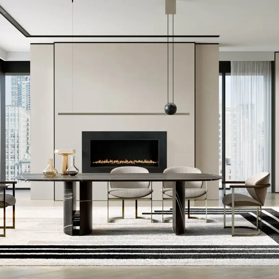 Elegant Capital Ercole table crafted in cool gray-black marble with subtle veining and polished glossy sheen