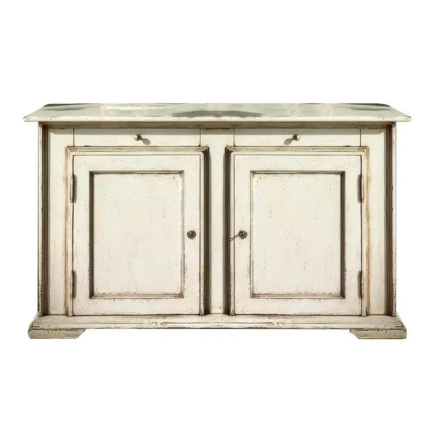 Superior Faber Mobili Juliane sideboard built in stained solid wood with patinated white lacquer and subtle greenish-blue tones