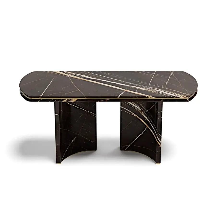 Exceptional Capital Ercole console sculpted from pure polished marble with striking black and gold veining throughout its organically shaped form