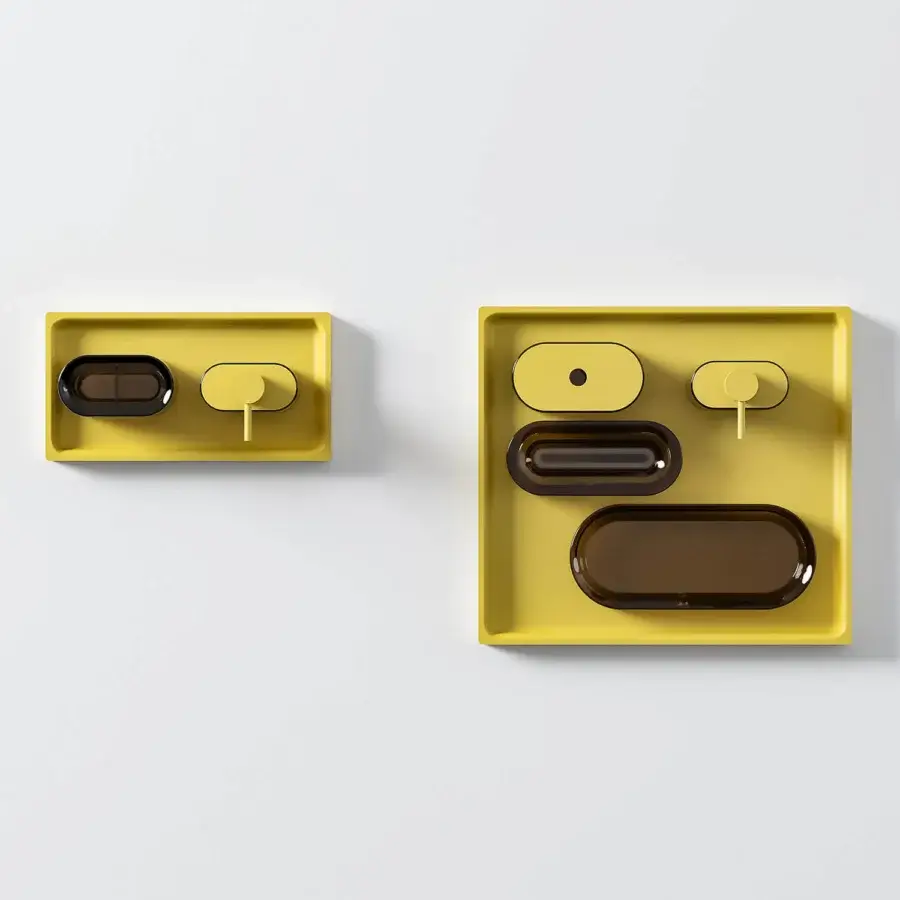 Captivating Norah Design Lisbona bathroom set crafted in muted yellow Norahcrystal with darker brown inserts and glossy finish