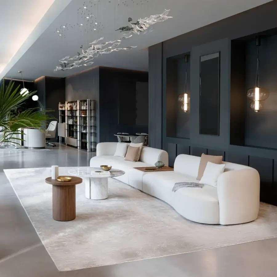 Elegant Capital Ercolino coffee table crafted in white veined marble with a dark brown solid wood base and luminous finish