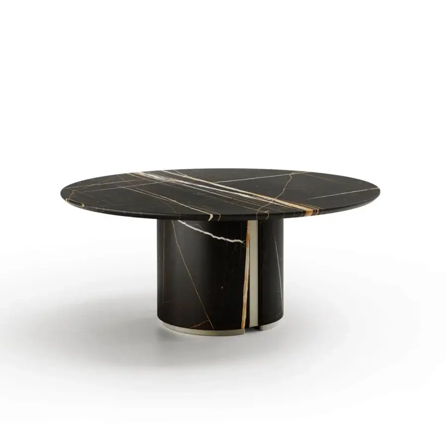 Superior Capital Ercolino coffee table crafted in black marble with golden-yellow and white veining and polished stone finish